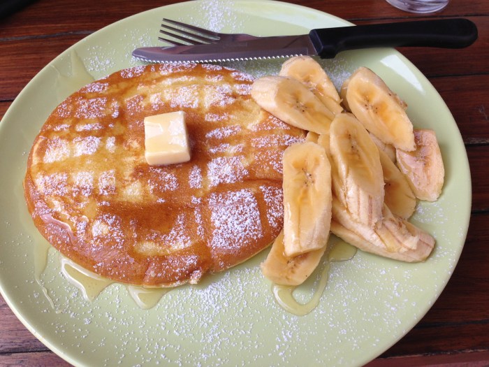 Indulging in a western breakfast! Banana pancakes in Pai, Thailand.