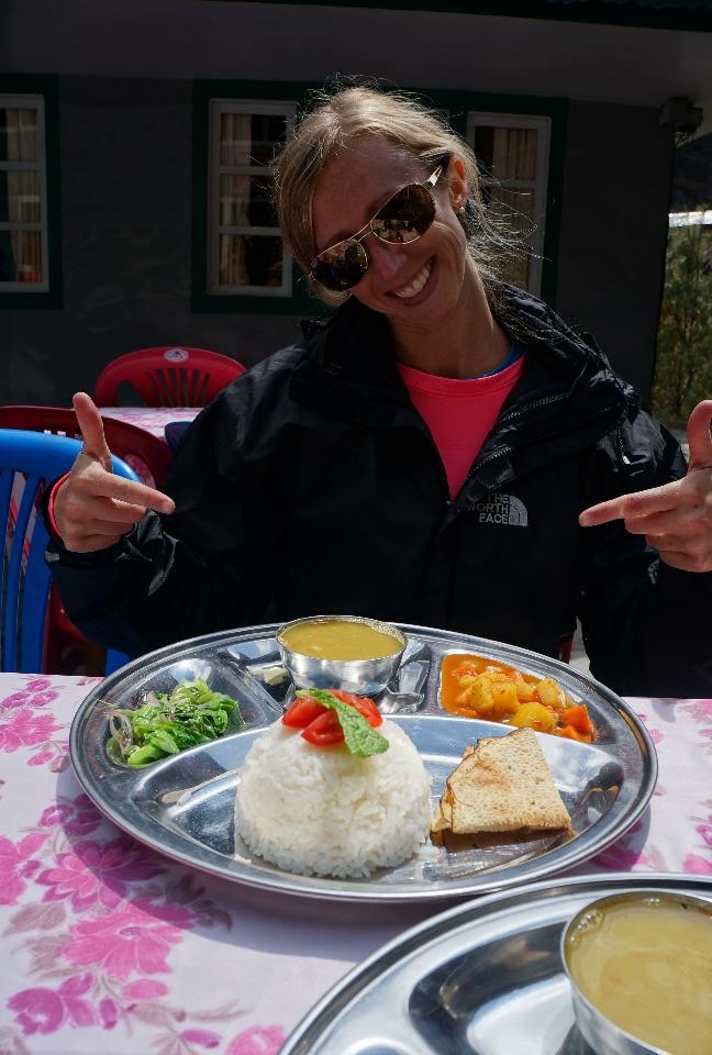 Dal bat, a local meal of rice, lentils, curry, and veggies.  It was filling but got old fast.