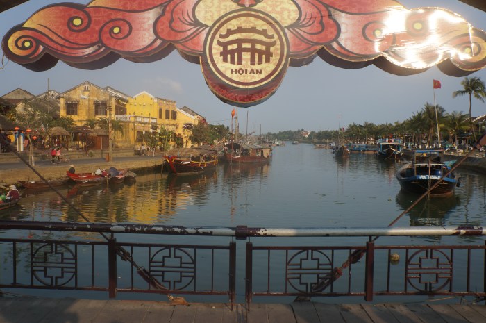 View of one side of the riverwalk from the bridge connecting the channel