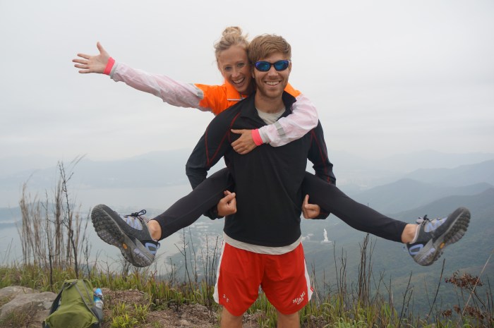 Celebrating having made it to the last of eight peaks on our hike!