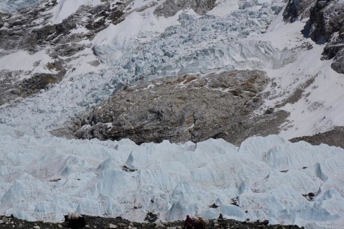 The infamous Khumbu Icefall, the massive glacier that moves 4-5 feet per day.