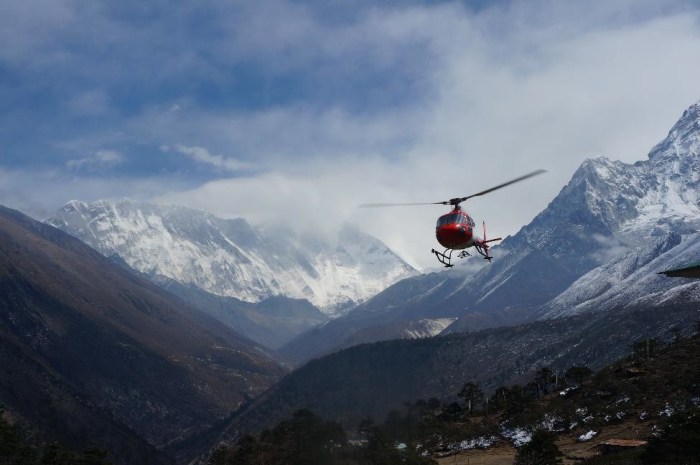 Chopper in Tengboche evacuating a fellow trekker from Richmond.