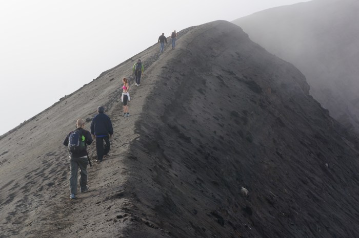 Brian conquering his fear of heights as he walks along the caldera!