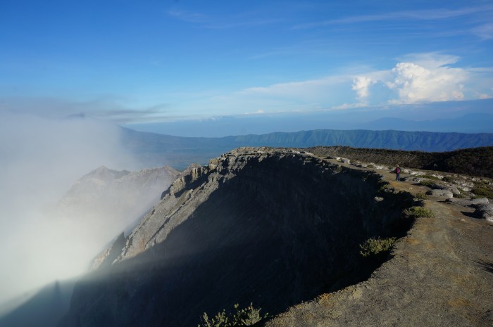 Brian walking along the crater rim taking in different viewpoints of the lake and crater.