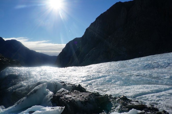 Sun beating down on the Franz Josef glacier