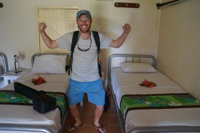 No climbing up to top bunk for Brian during our stay on Waya Island!