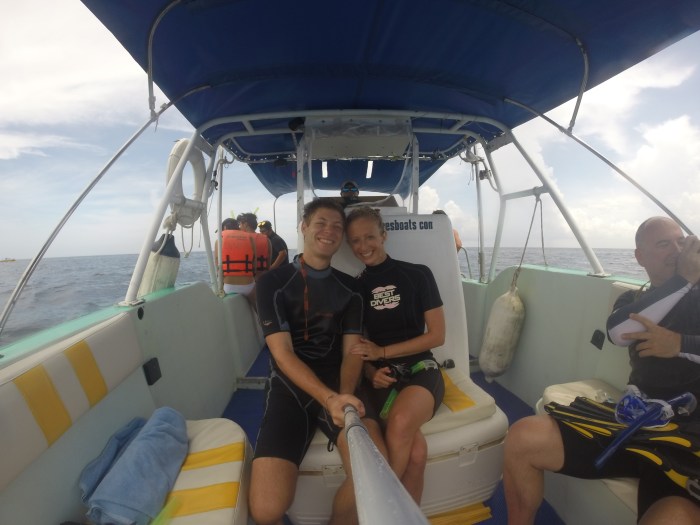 After snorkeling with our first whale shark!