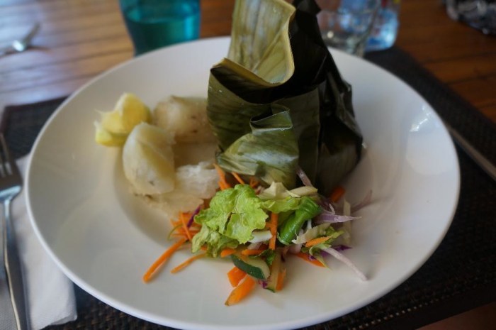 From the lunch menu, I had freshly caught red snapper cooked in a banana leaf.