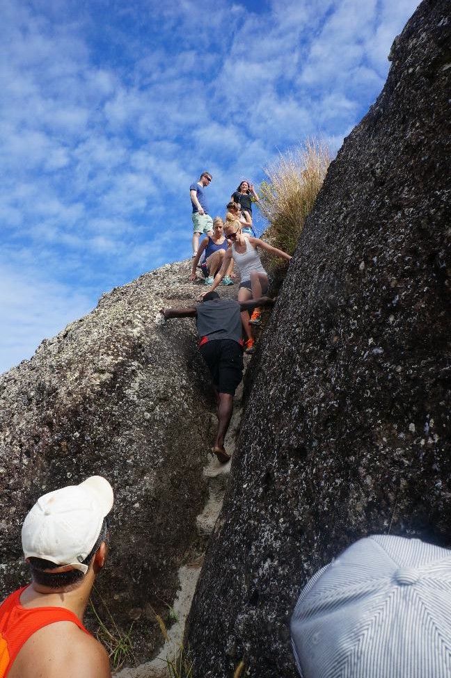 Our hiking trip turned into rock climbing.
