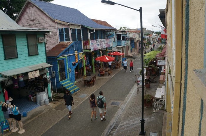 Lots of restaurants, hostels, and tour companies line Burns Avenue.