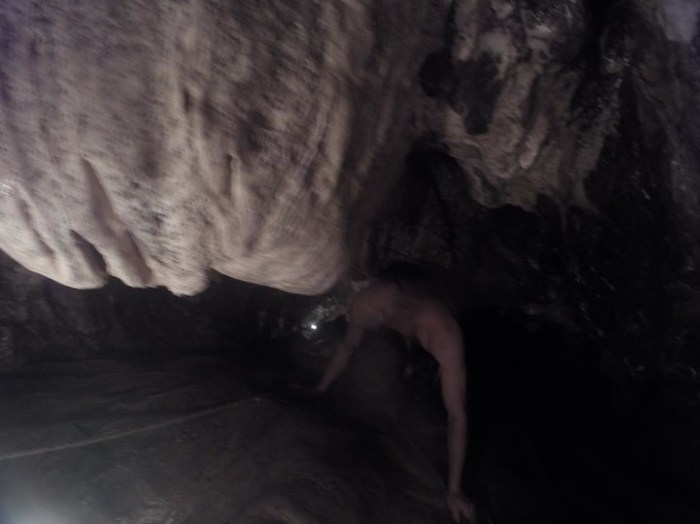 Someone climbing down one of the "ladders"