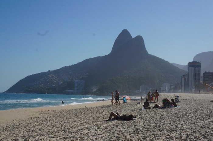 Looking up at Two Brothers peak from Ipanema Beach