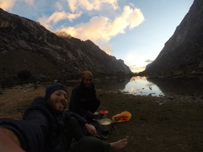 At camp eating trout soup with Freddy