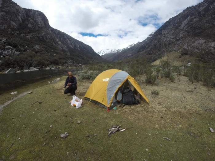 Our camp and the mountain range that served as our aiming point on the way in