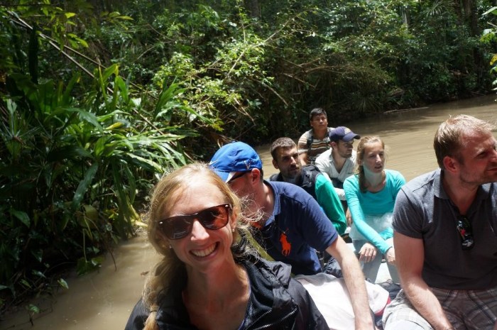 Our boat making our way through the channel to the lake.