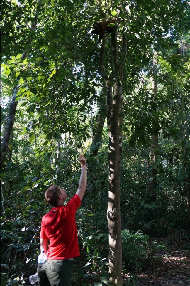 Brian tempting the monkey with his banana
